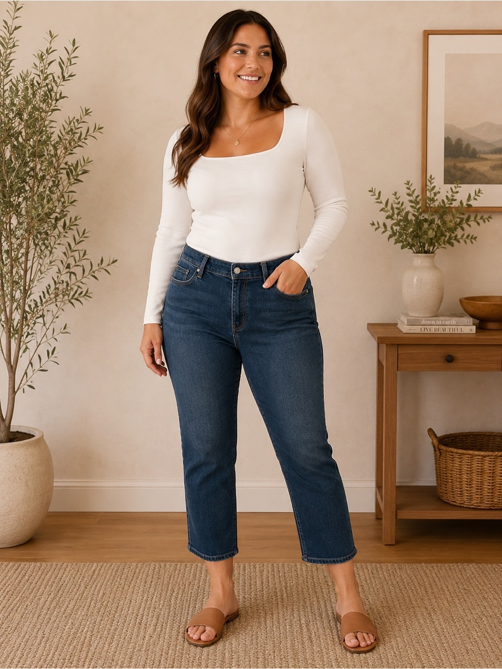 LOFT Dark Blue High-Rise Cropped Straight Jeans 10